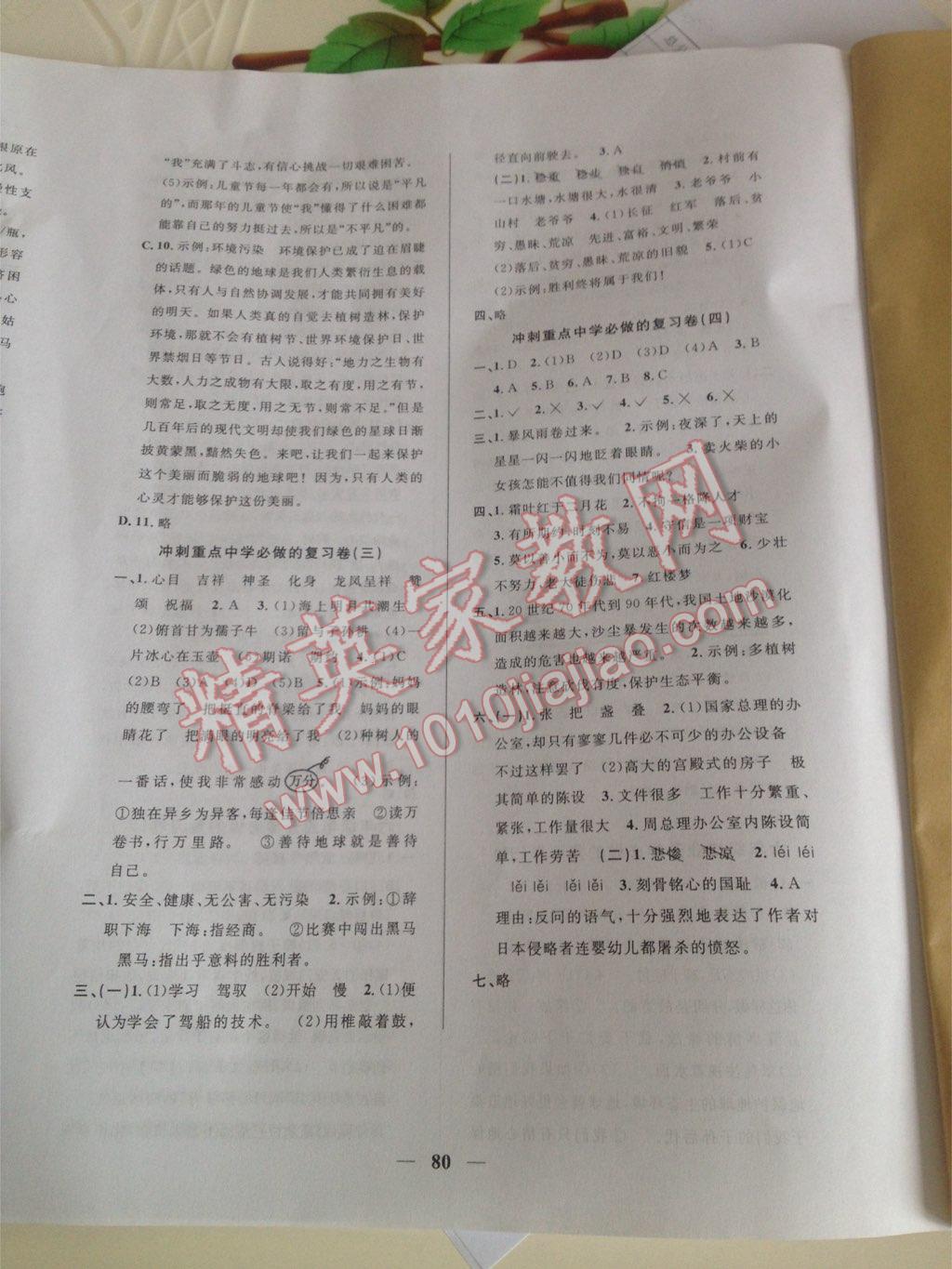 2014年小学毕业升学复习必做的18套试卷语文 第8页