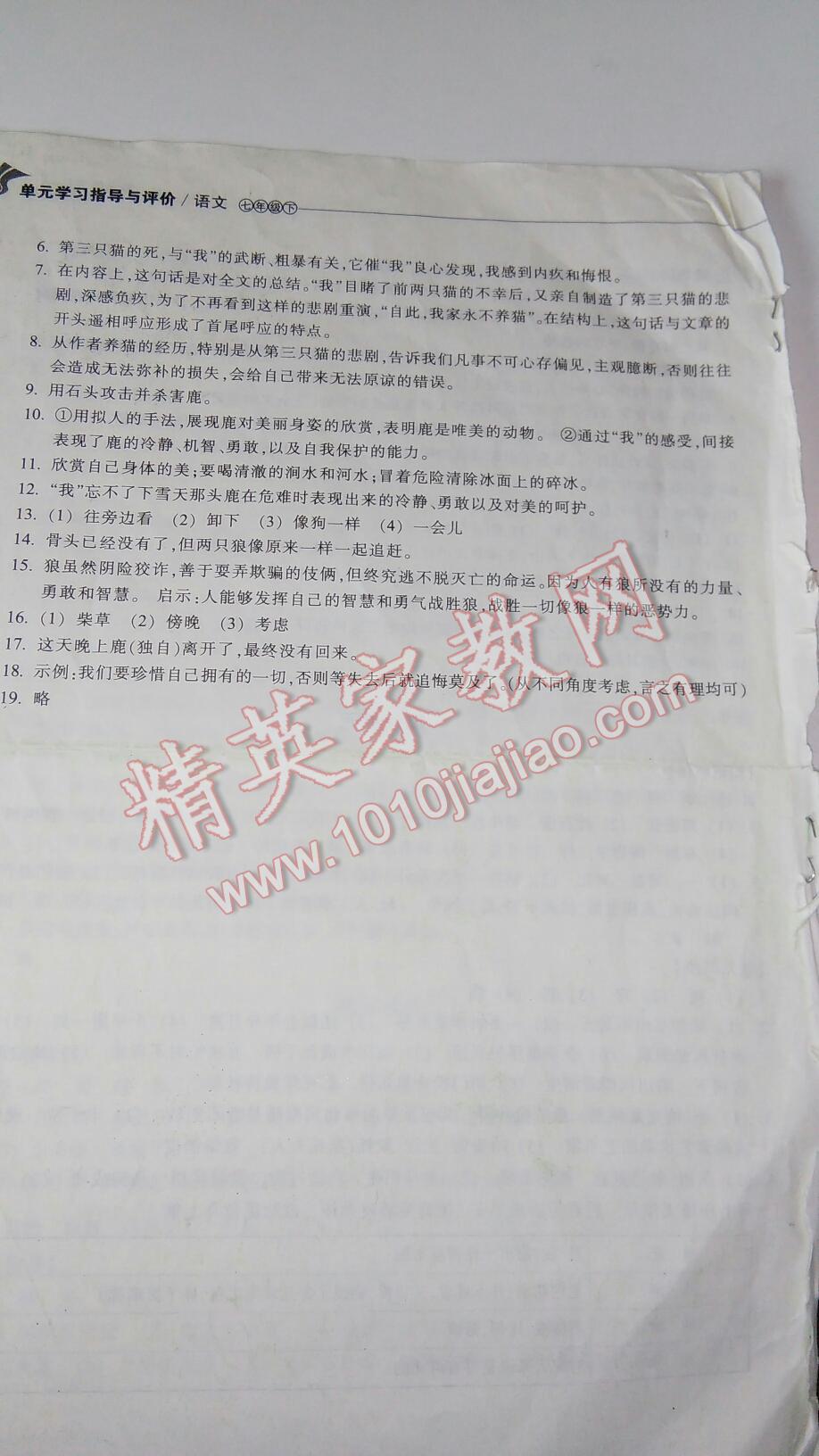 2015年单元学习指导与评价七年级语文下册 第53页