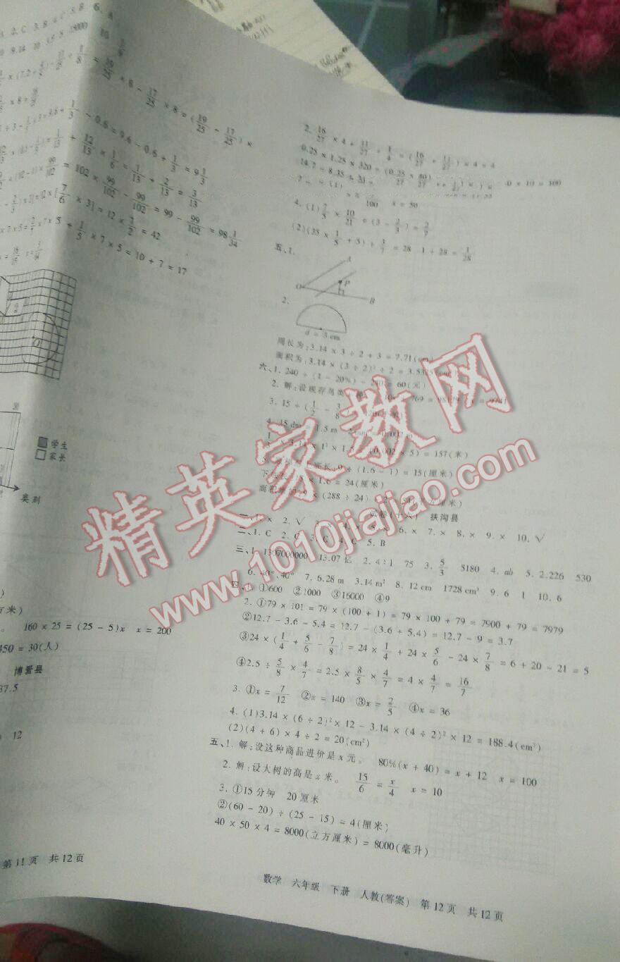 2016年王朝霞各地期末試卷精選六年級數(shù)學(xué)下冊人教版九縣七區(qū) 第33頁