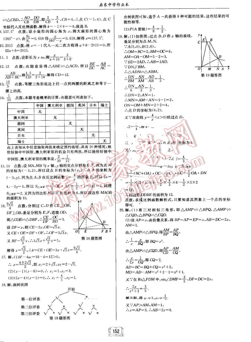 2016年啟東中學(xué)作業(yè)本九年級數(shù)學(xué)上冊北師大版 第32頁