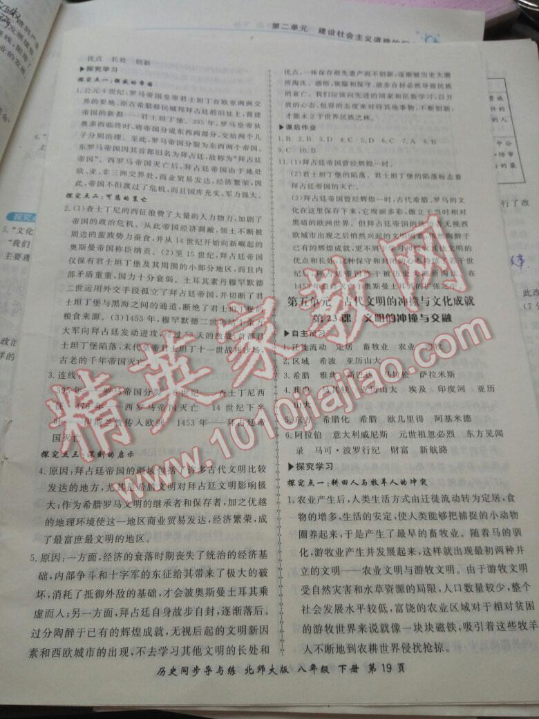 2016年新學(xué)案同步導(dǎo)與練八年級(jí)歷史下冊(cè)北師大版 第19頁(yè)