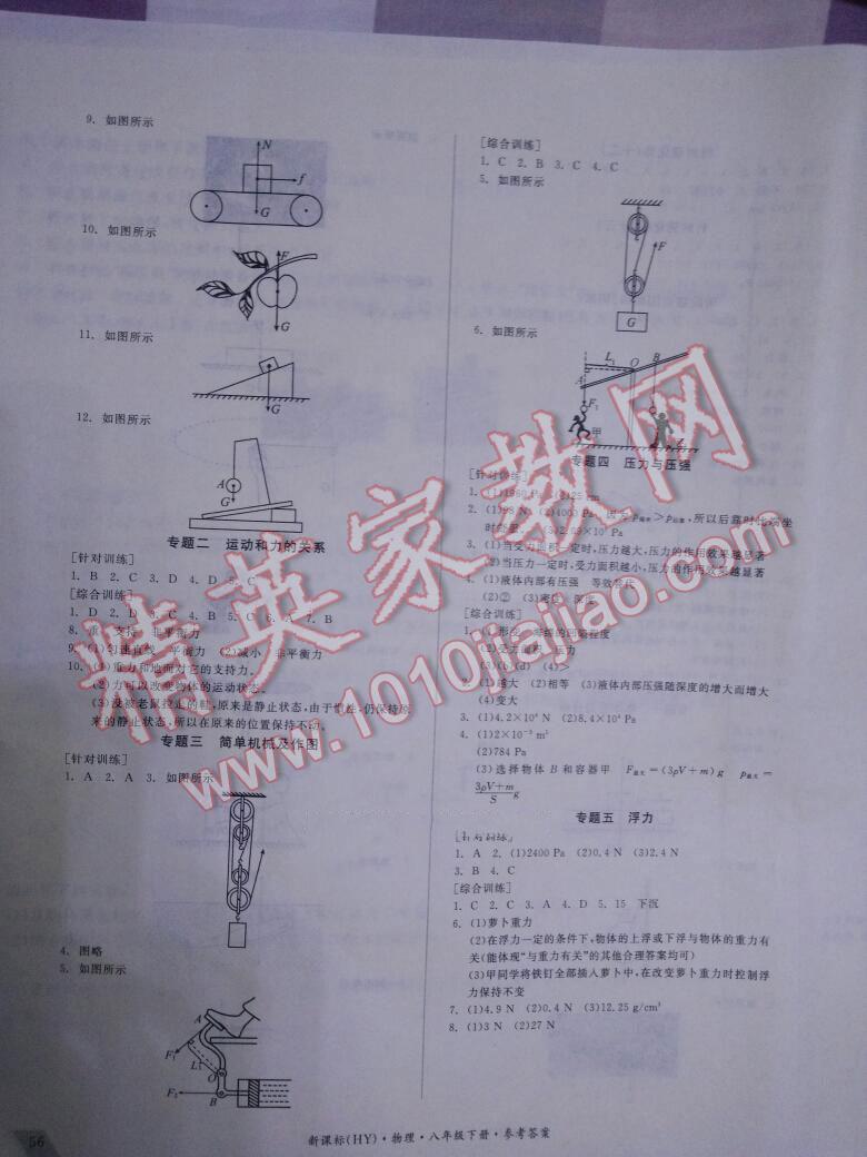 2016年全品小復(fù)習(xí)八年級物理下冊滬粵版 第7頁