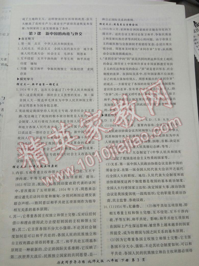 2016年新學(xué)案同步導(dǎo)與練八年級歷史下冊北師大版 第3頁