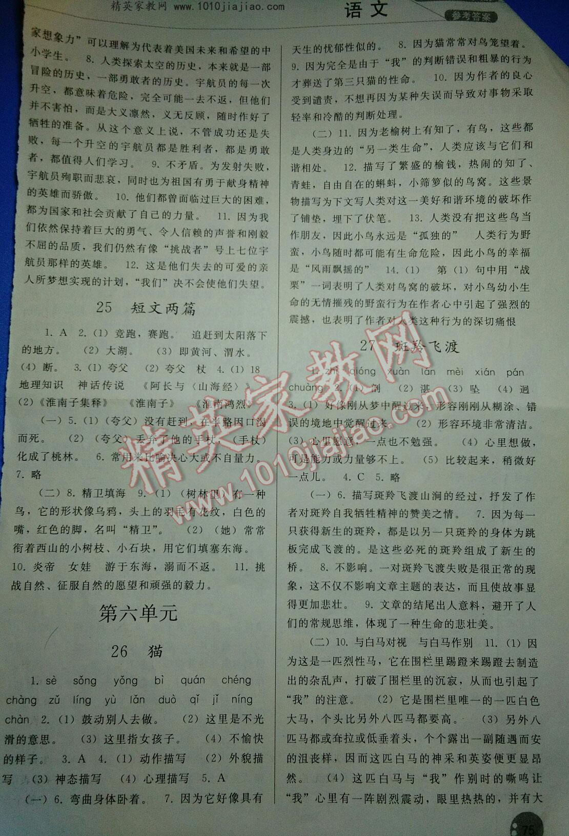 2016年同步练习册人民教育出版社七年级语文下册人教版 第163页