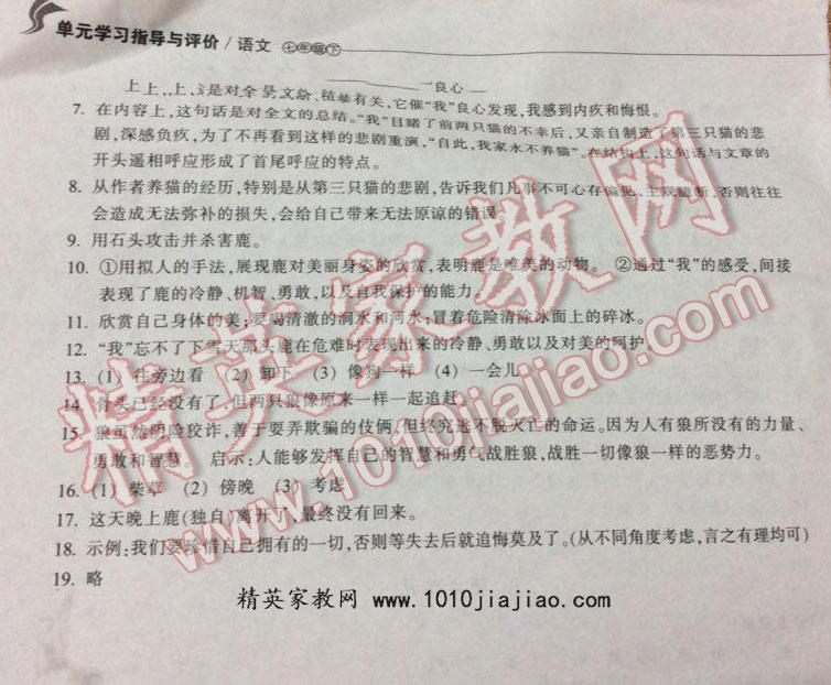 2015年单元学习指导与评价七年级语文下册 第64页