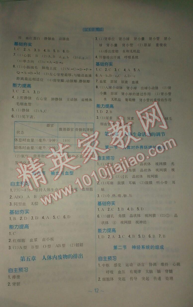 2015年新編基礎(chǔ)訓(xùn)練七年級生物學(xué)下冊人教版 第33頁