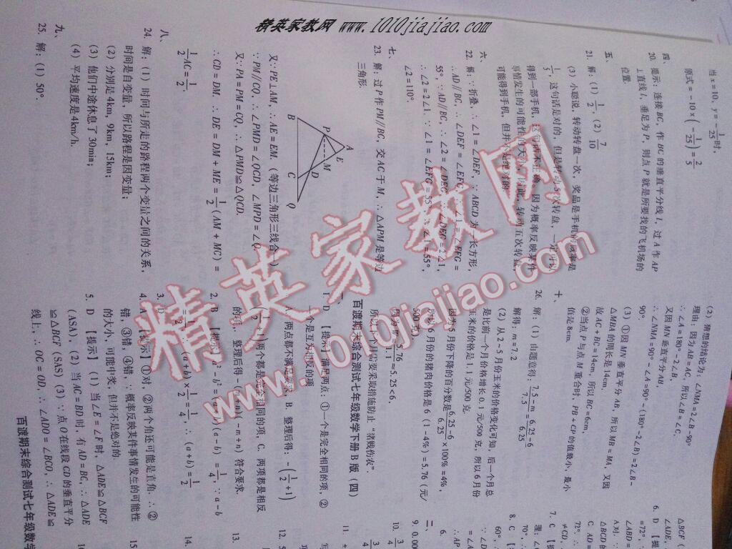 2016年百渡期末綜合測試七年級數(shù)學(xué)下冊北師大版 第46頁