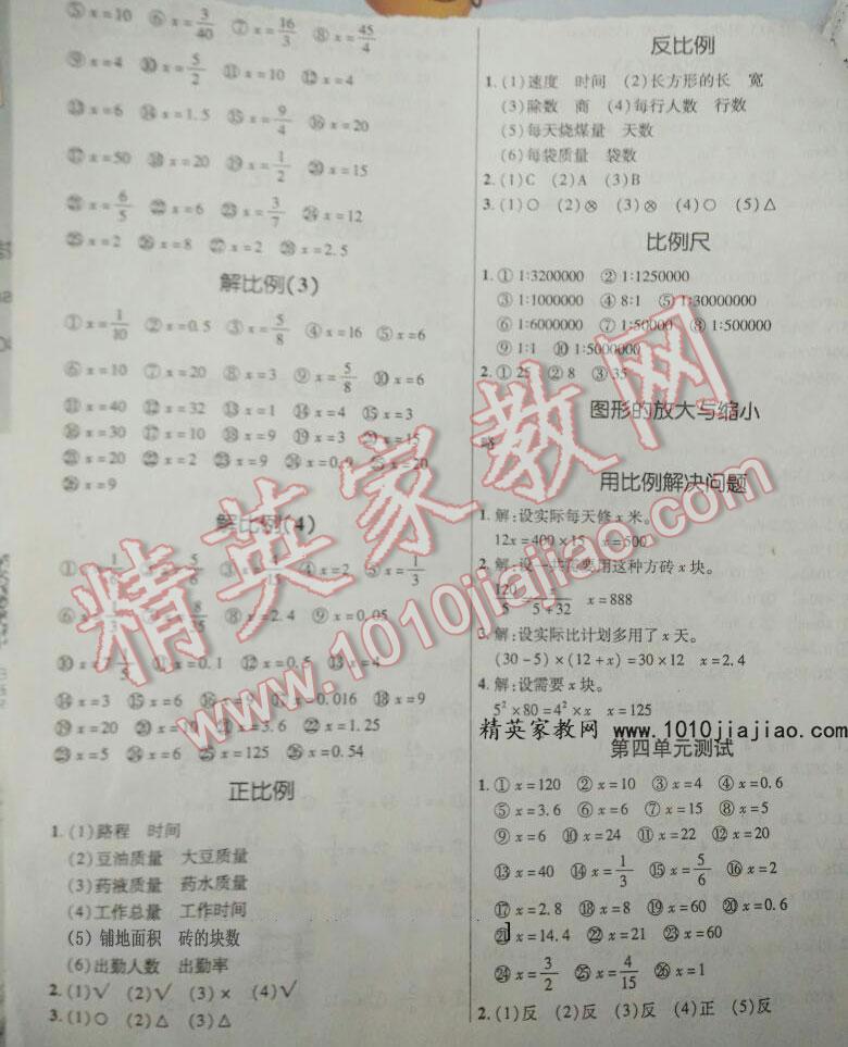 2016年全能測(cè)控口算題卡六年級(jí)數(shù)學(xué)下冊(cè)人教版 第4頁(yè)