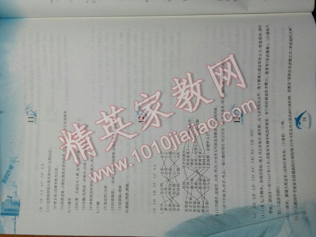 2015年暑假作業(yè)七年級(jí)中國歷史人教版黃山書社 第75頁