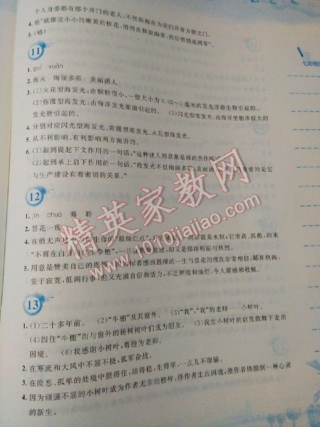 2015年暑假作业七年级语文人教版安徽教育出版社 第45页