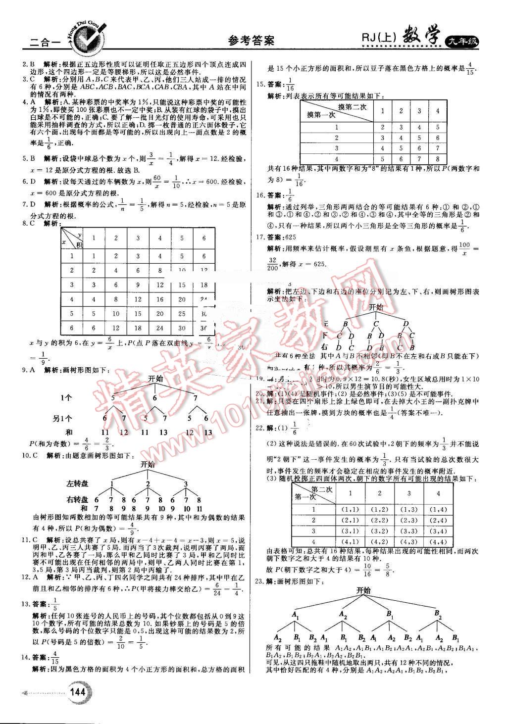 2016年红对勾45分钟作业与单元评估九年级数学上册人教版 第28页