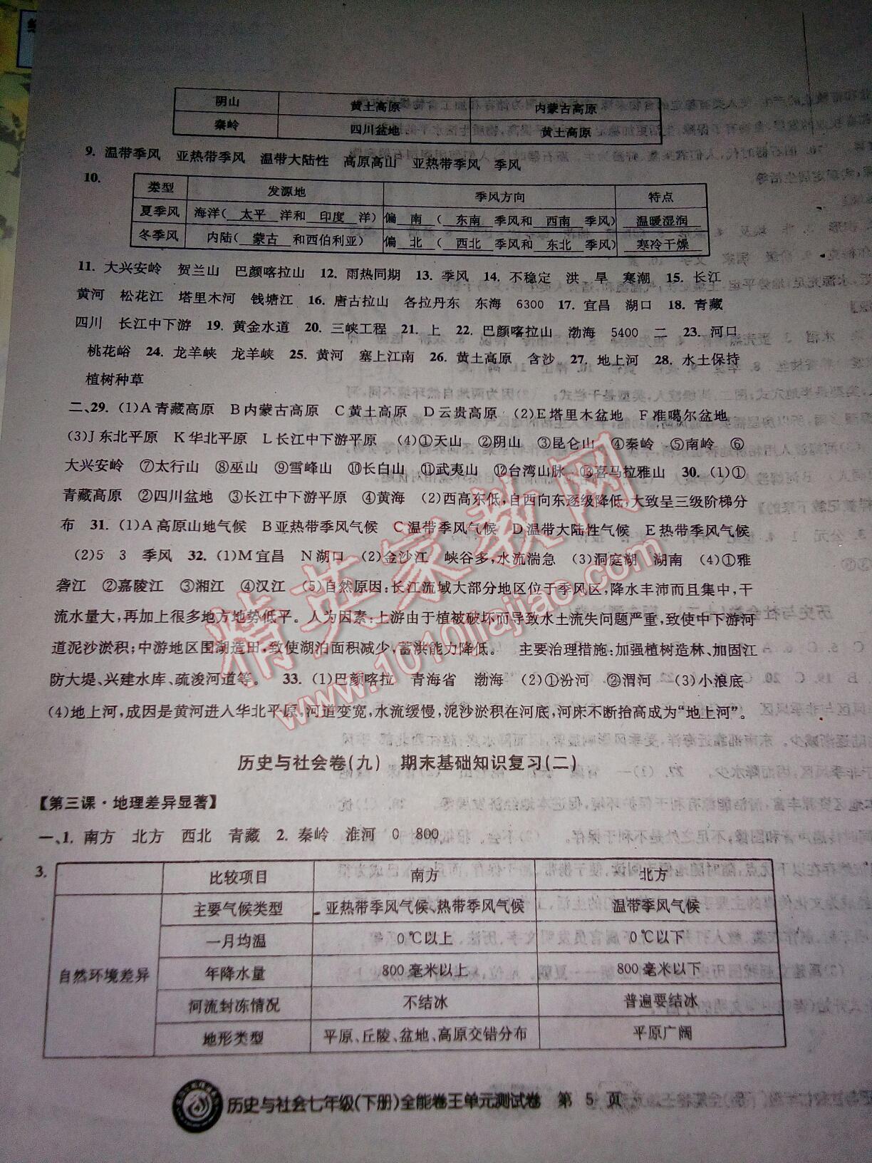 2015年全能卷王單元測(cè)試卷歷史與社會(huì)思想品德七年級(jí)下冊(cè) 第5頁