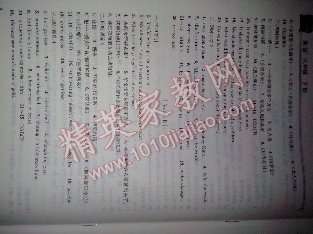 2016年長江作業(yè)本同步練習(xí)冊八年級英語下冊人教版 第24頁