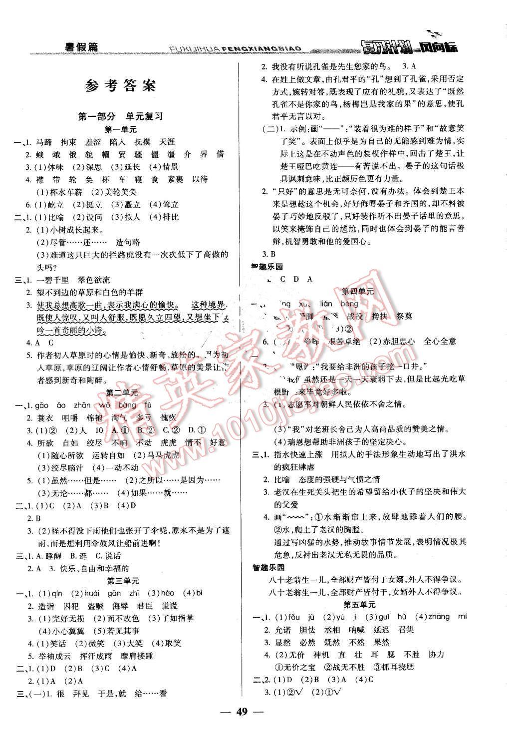 2016年小學(xué)生復(fù)習(xí)計(jì)劃風(fēng)向標(biāo)暑五年級語文人教版 第1頁