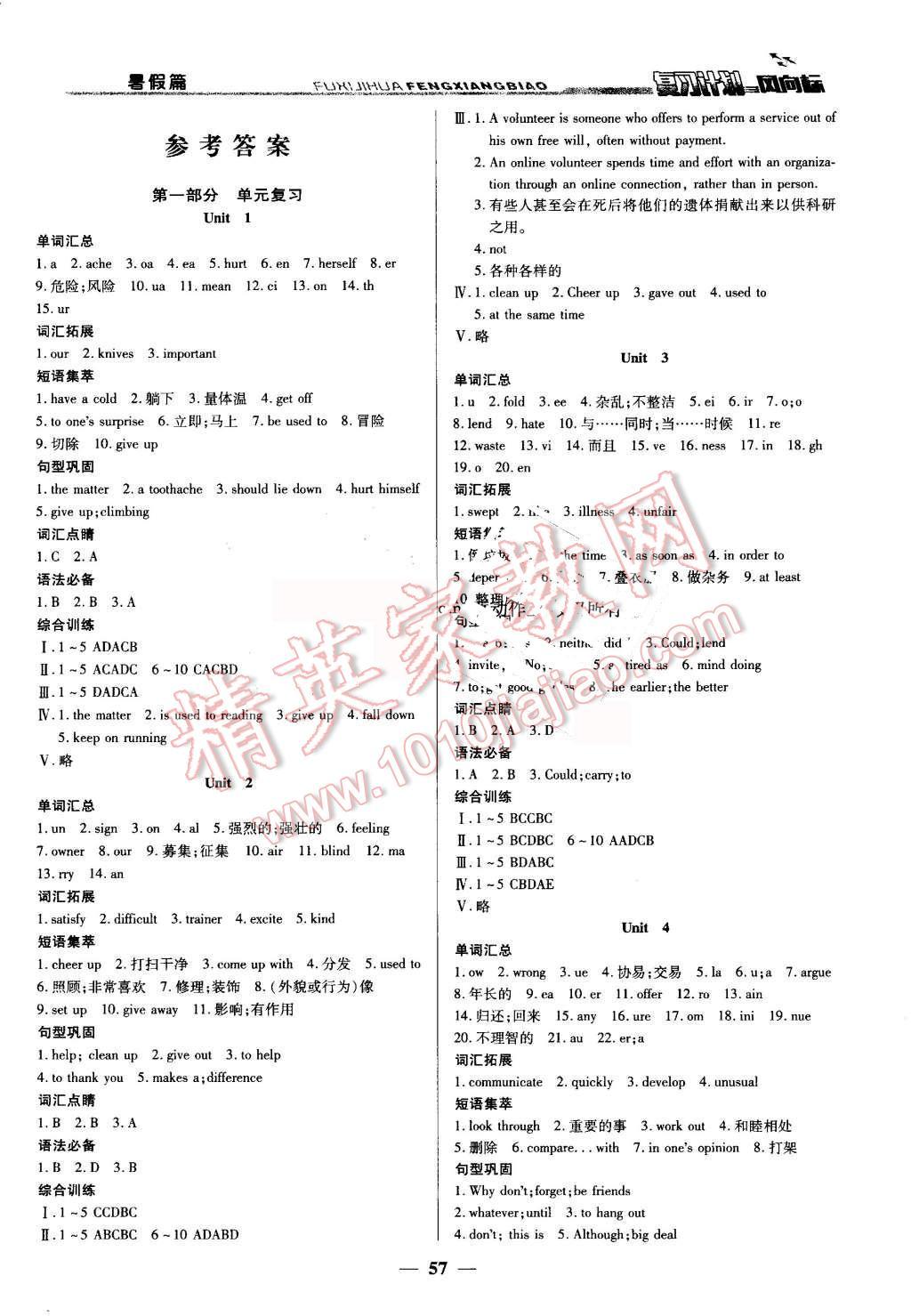 2016年復(fù)習(xí)計(jì)劃風(fēng)向標(biāo)暑八年級(jí)英語(yǔ)人教版 第1頁(yè)