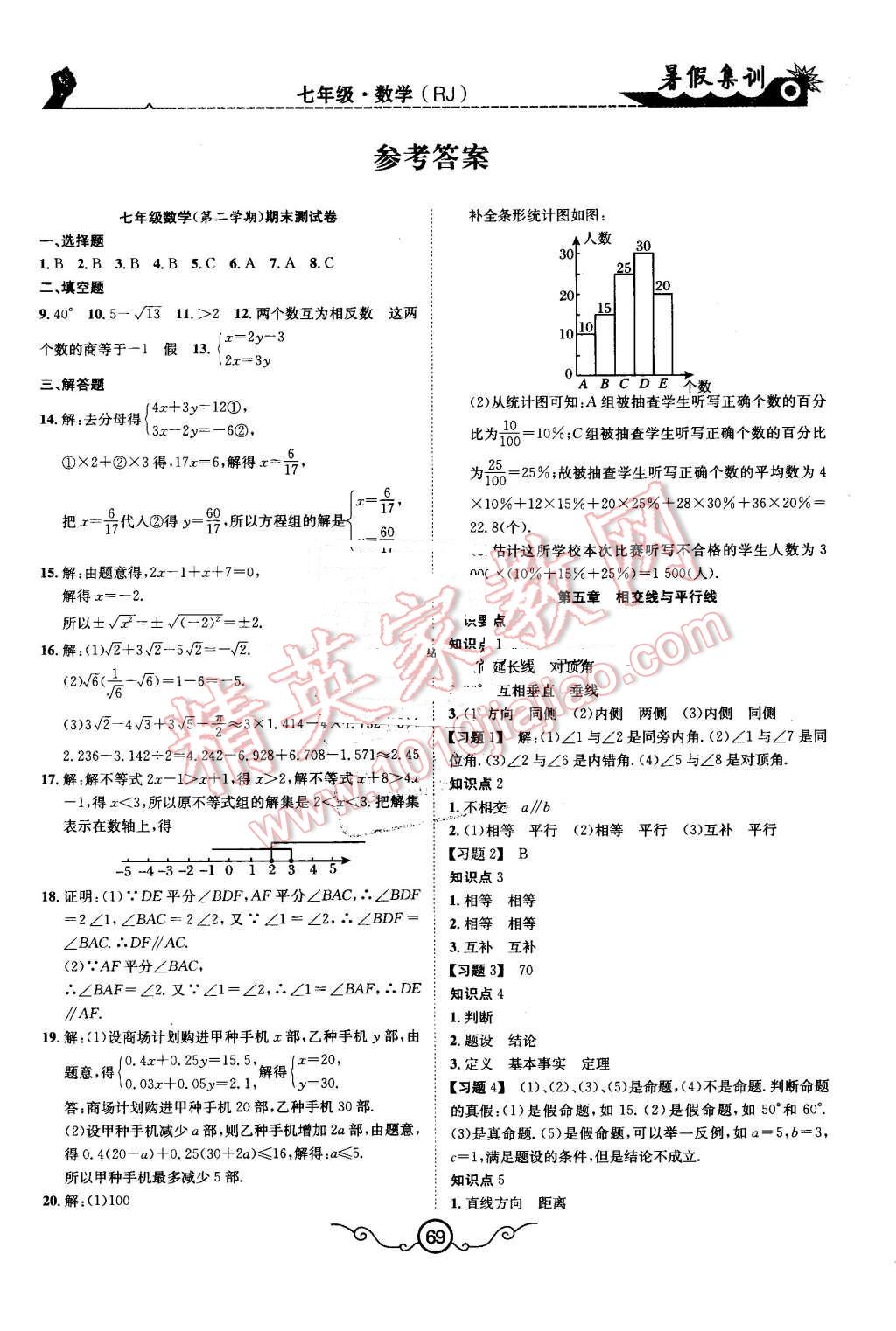 2016年暑假集训七年级数学人教版合肥工业大学出版社 第1页