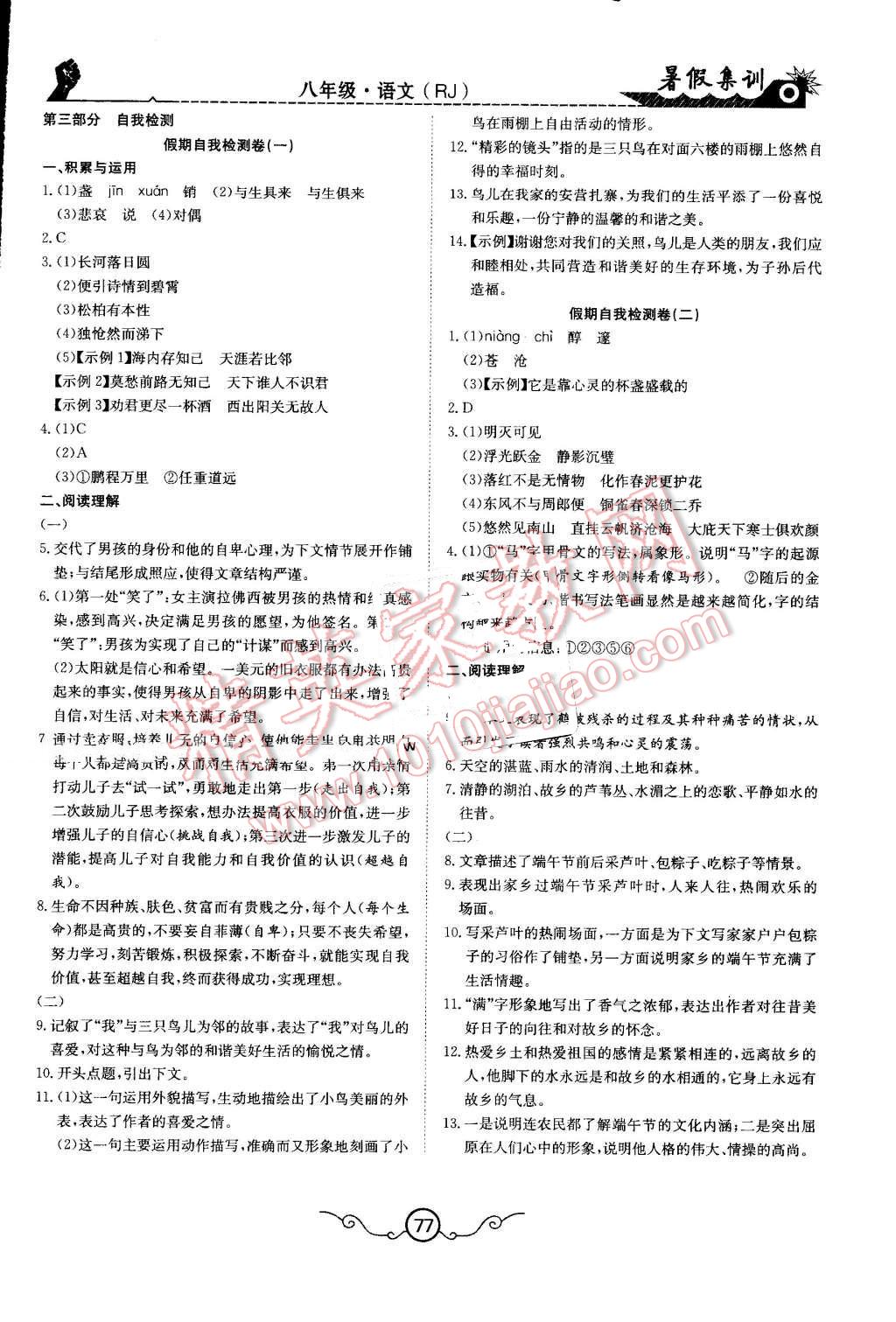 2016年暑假集训八年级语文人教版合肥工业大学出版社 第9页