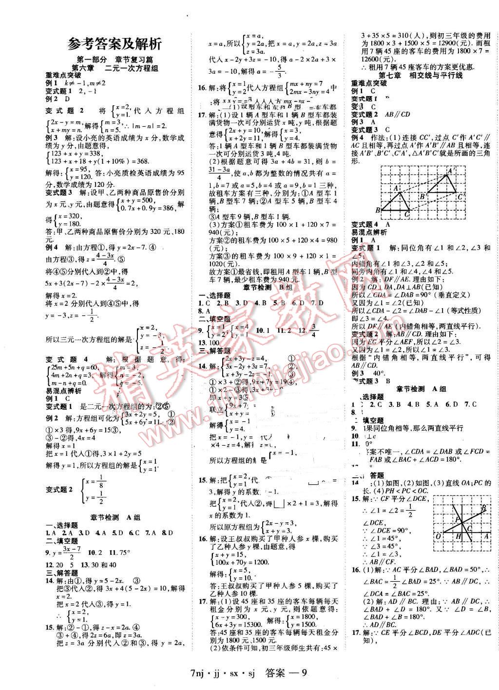 2016年金象教育U计划学期系统复习暑假作业七年级数学冀教版 第1页