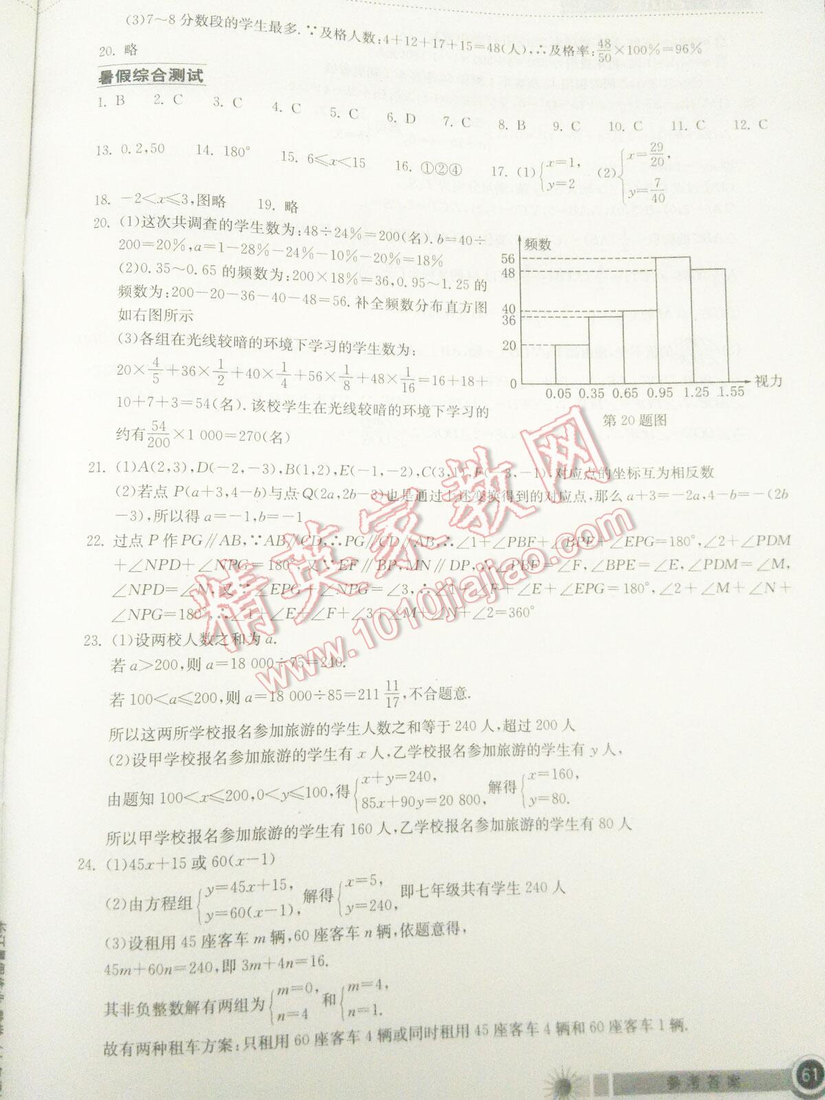 2016年长江作业本暑假作业七年级数学 第5页