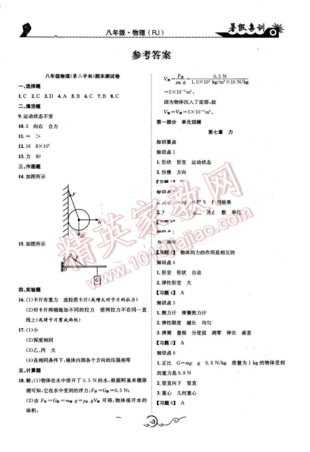 2016年暑假集訓(xùn)八年級(jí)物理人教版合肥工業(yè)大學(xué)出版社 第1頁(yè)