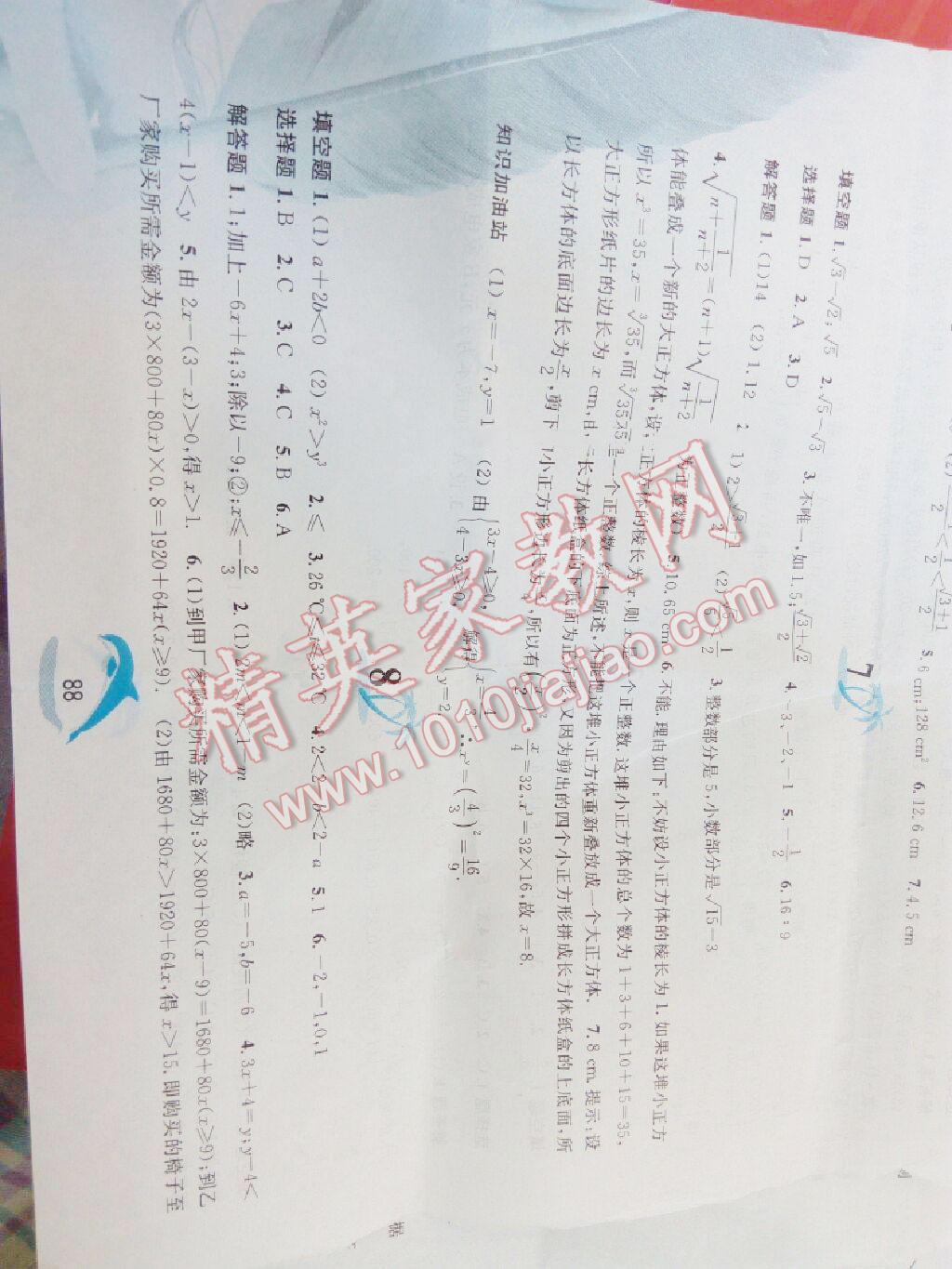 2015年暑假作業(yè)七年級數學滬科版黃山書社 第56頁