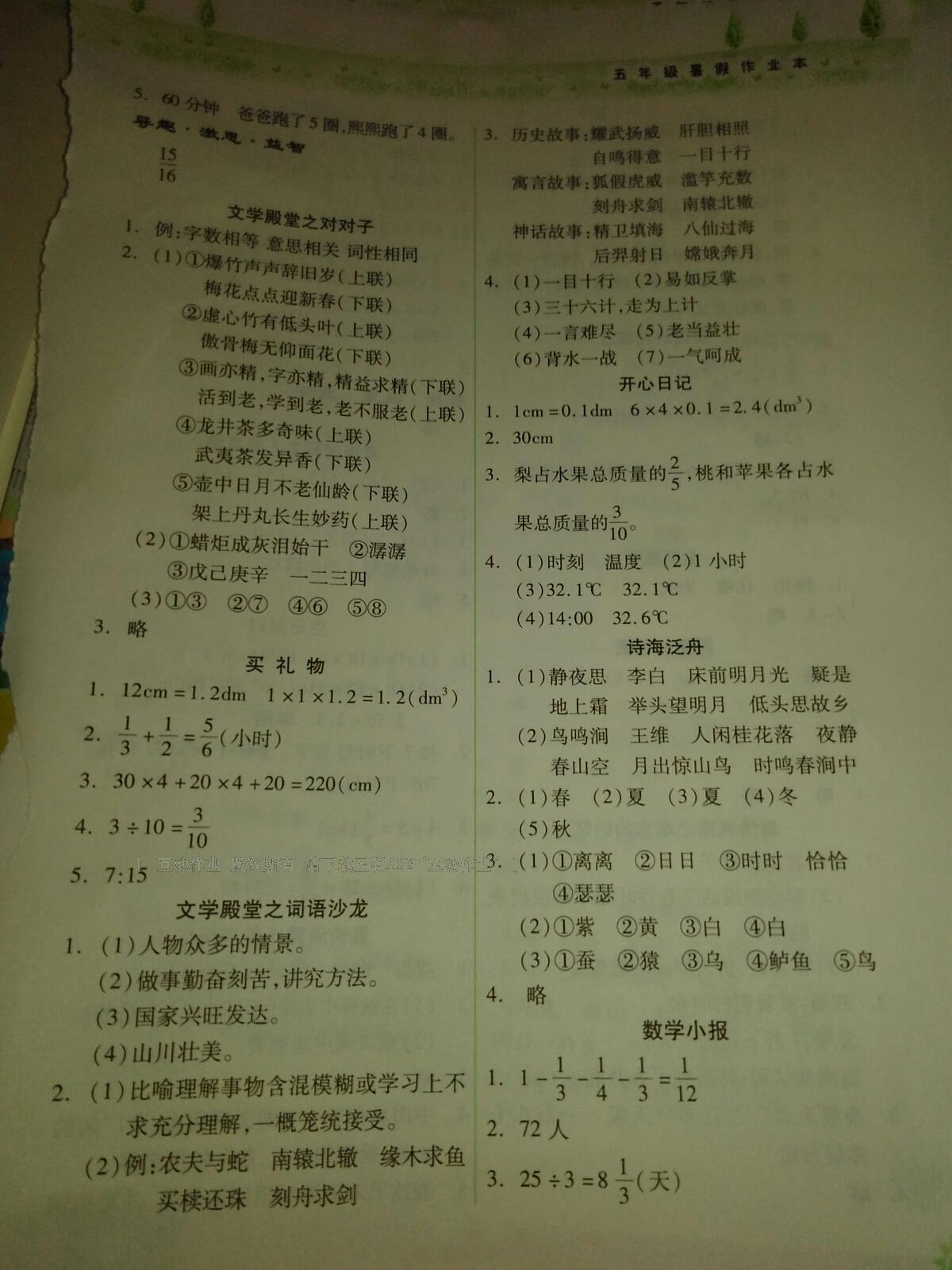 2016年暑假作业本小学五年级语文人教版数学人教版希望出版社 第13页