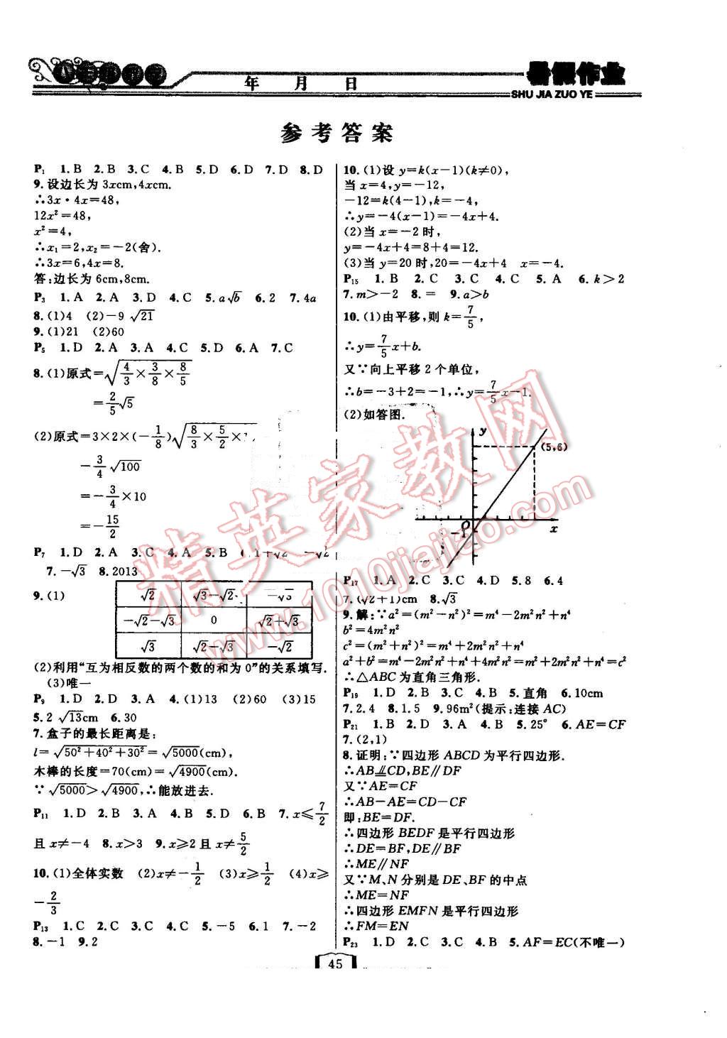 2016年永乾教育暑假作业快乐假期八年级数学人教版延边人民出版社 第1页