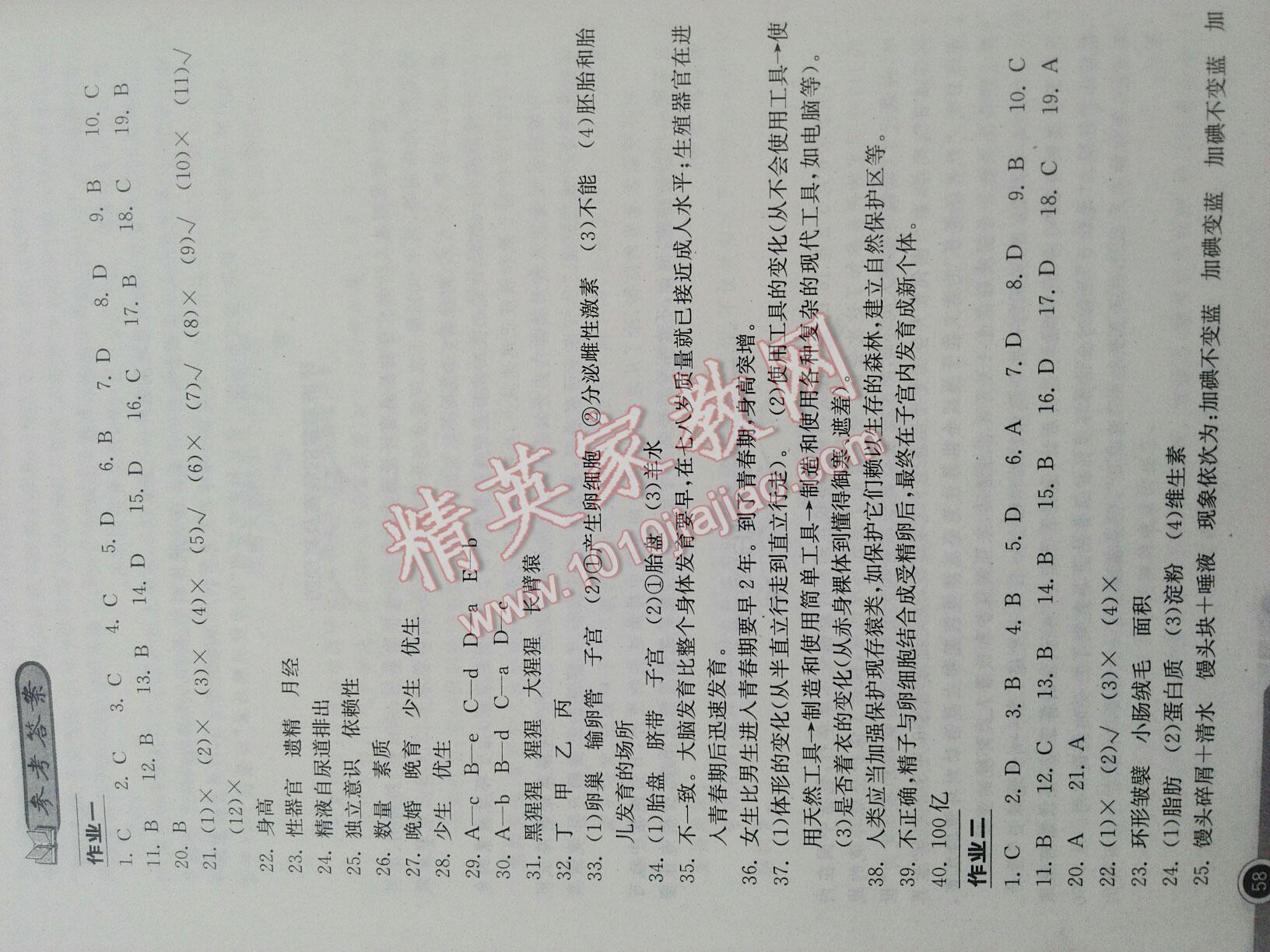 2016年长江作业本暑假作业七年级生物学 第13页