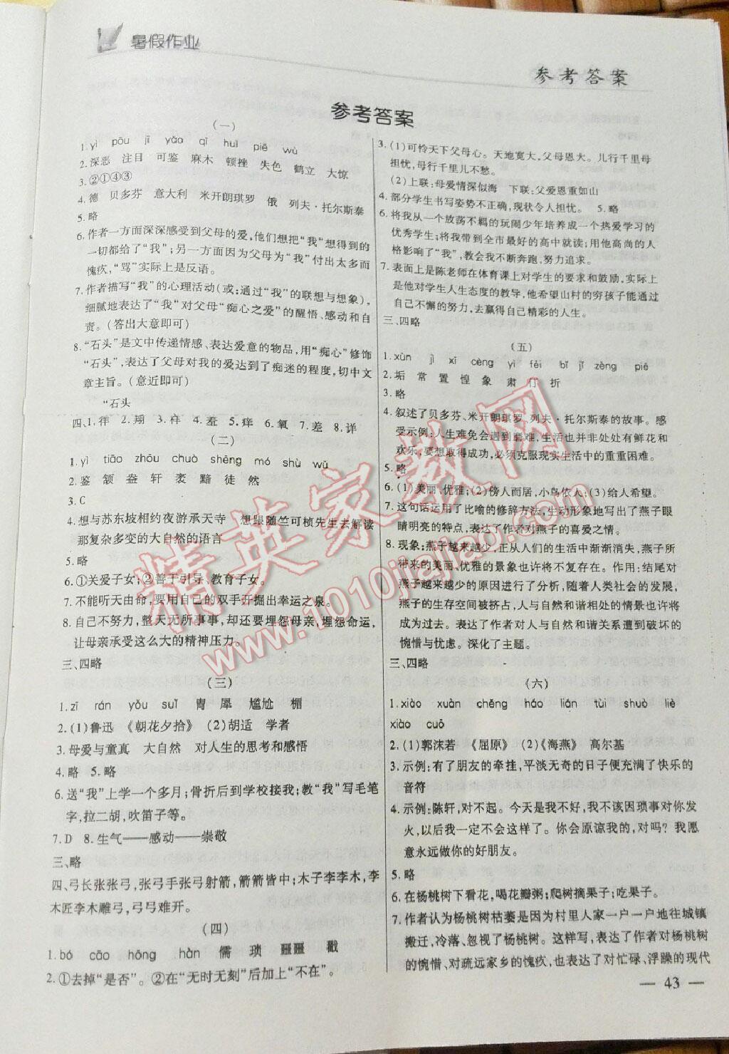 2015年快乐的假日暑假作业八年级语文 第7页