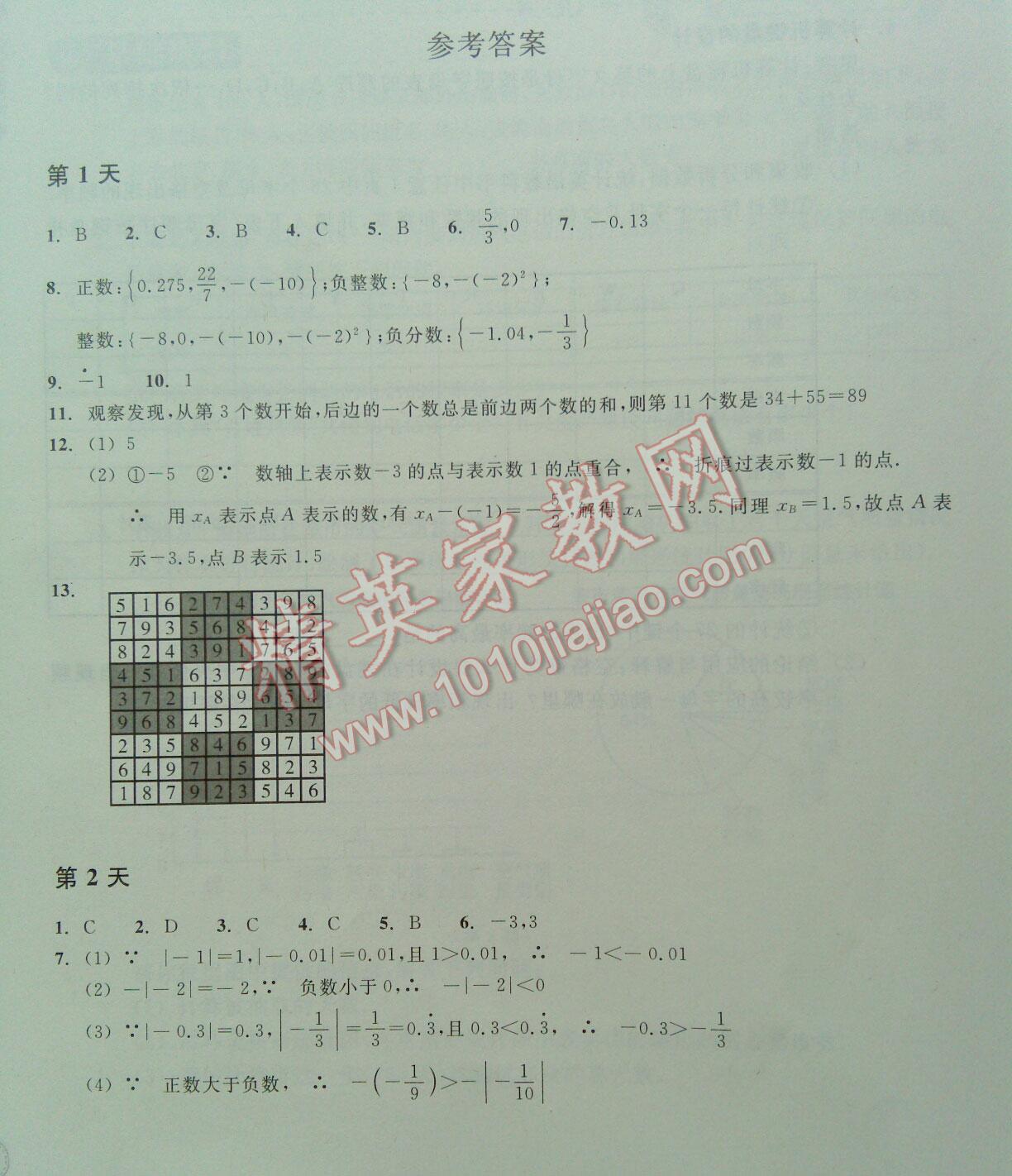 2015年暑假作业本七年级数学浙教版浙江教育出版社 第13页