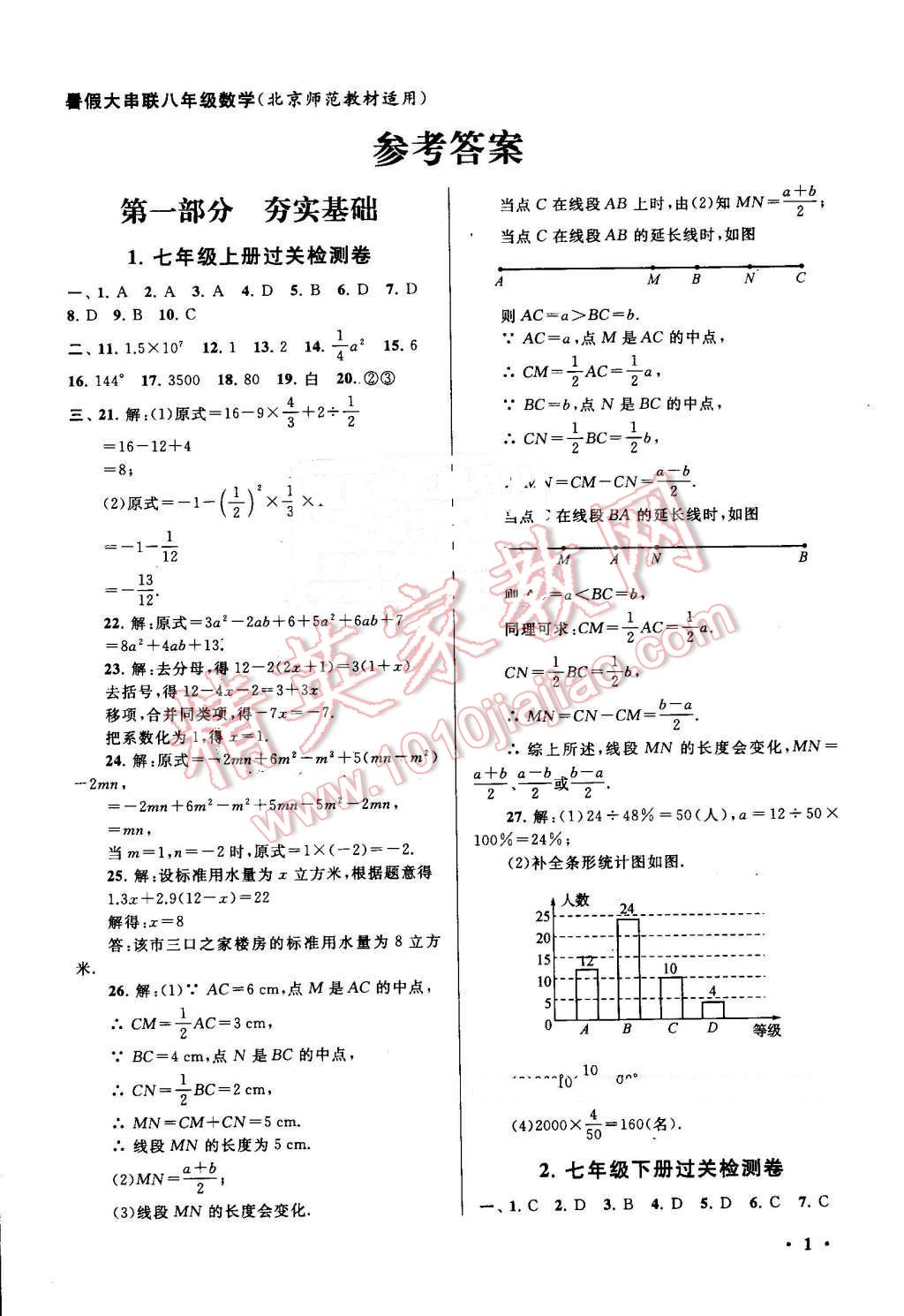 2016年暑假大串联八年级数学北师大版 第1页