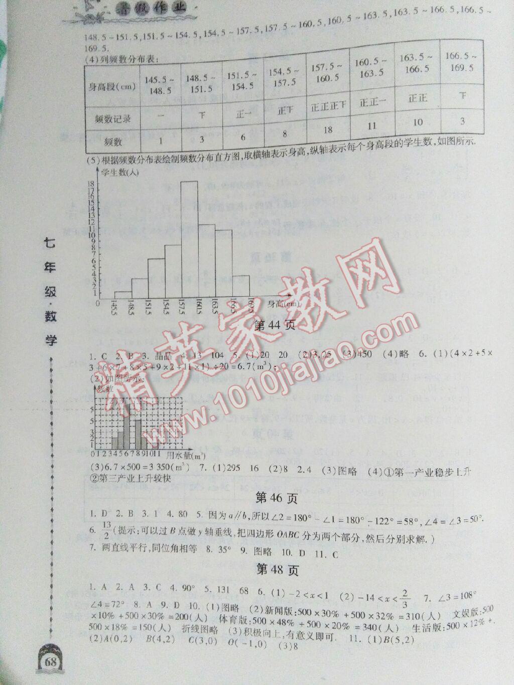 2015年一路领先暑假作业七年级数学人教版 第9页