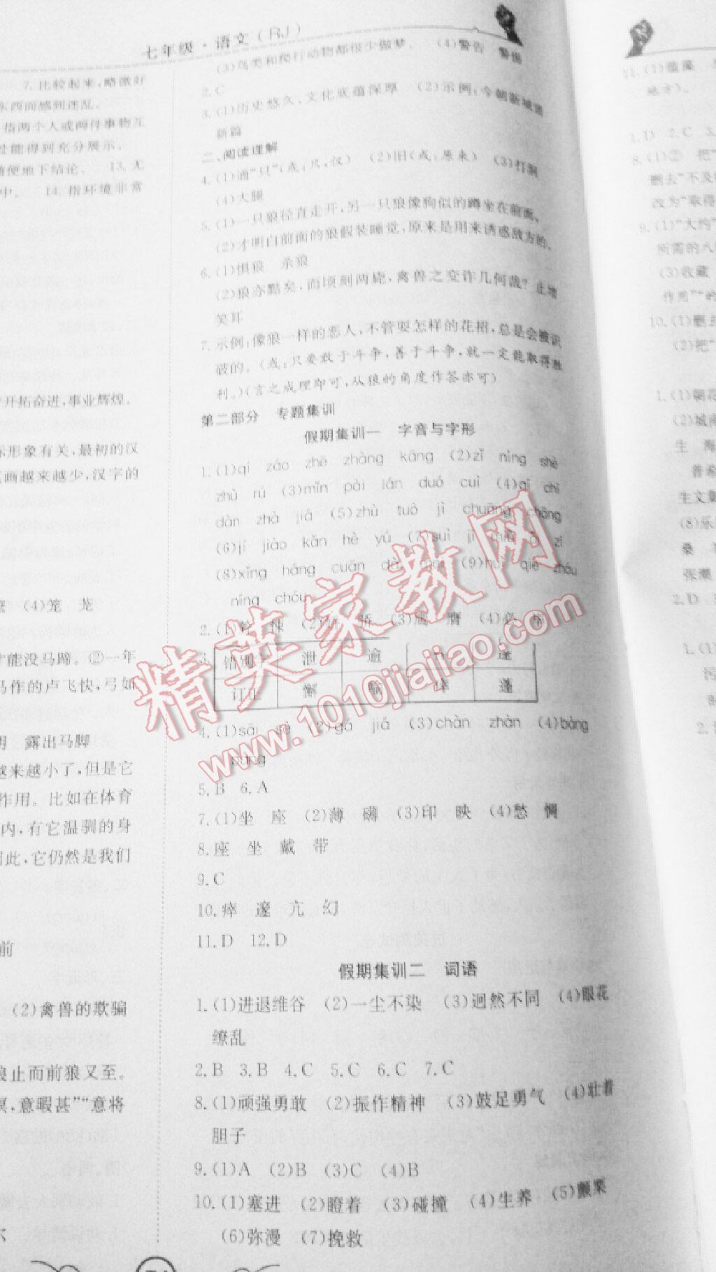 2015年暑假集训七年级语文人教版合肥工业大学出版社 第22页