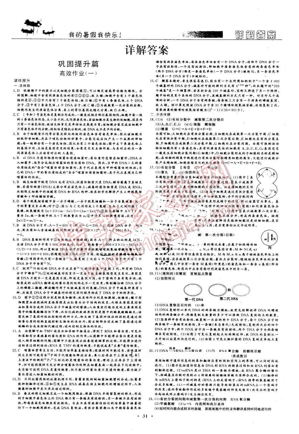 2016年暑假高效作业高一生物 第1页