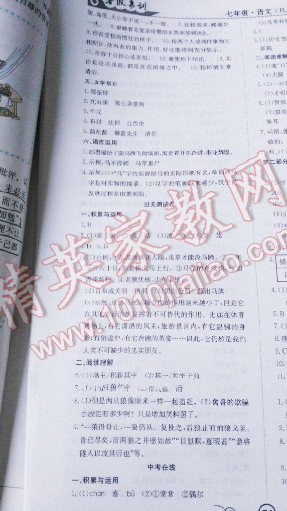 2015年暑假集训七年级语文人教版合肥工业大学出版社 第21页