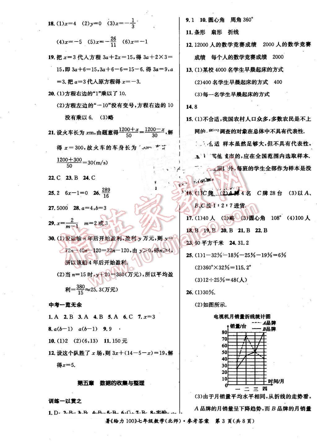 2016年新浪书业学年总复习给力100暑七年级数学北师大版 第3页