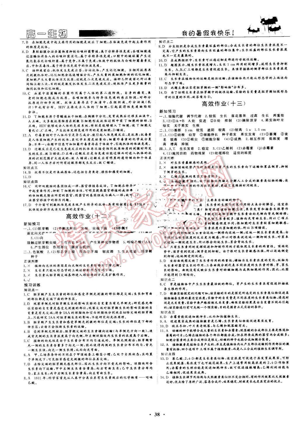 2016年暑假高效作業(yè)高一生物 第8頁