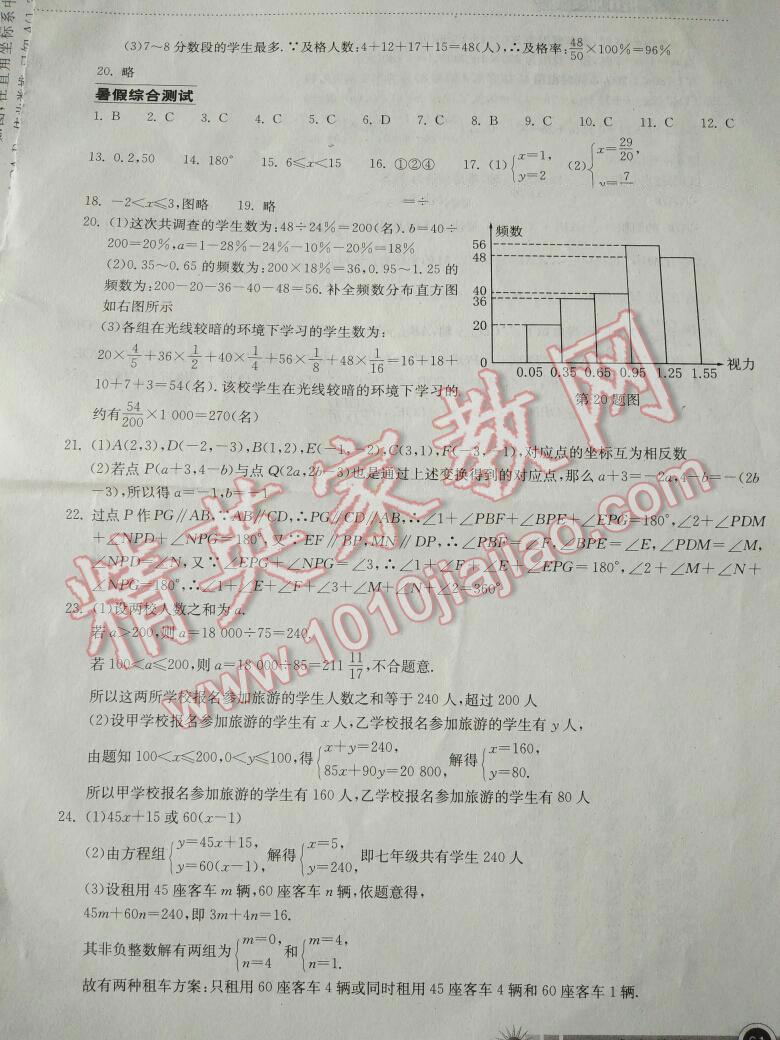 2016年长江作业本暑假作业七年级数学 第11页