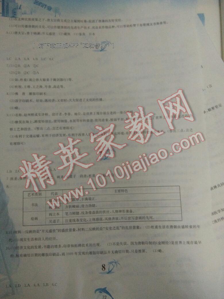 2015年暑假作业七年级中国历史人教版黄山书社 第82页