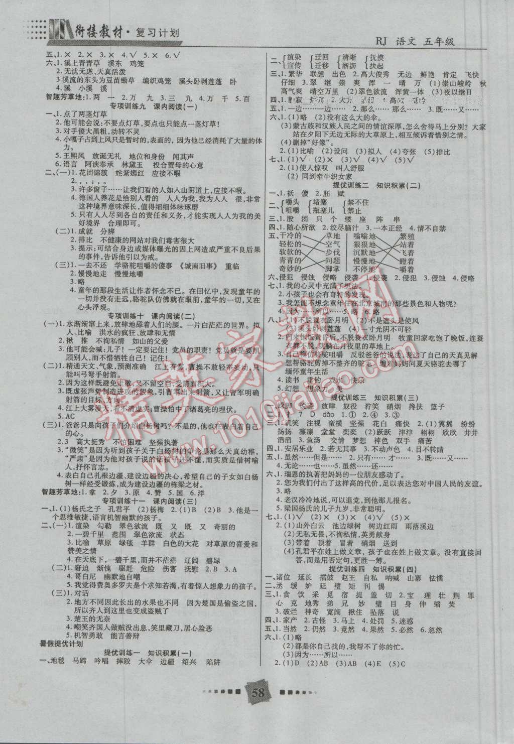 2016年銜接教材復(fù)習(xí)計劃期末沖刺暑假作業(yè)教材銜接五年級語文人教版 第2頁