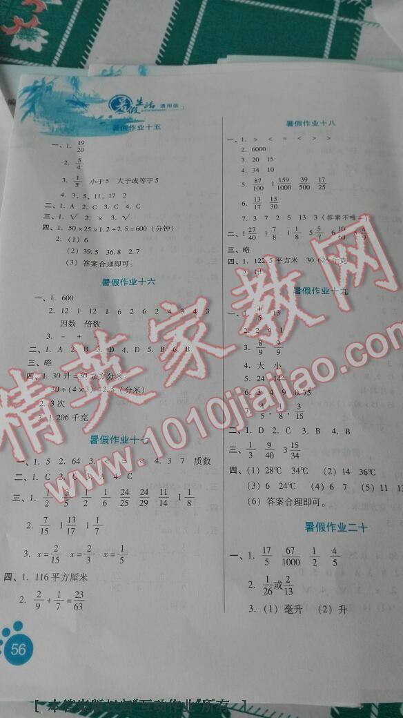 2016年暑假生活五年级数学河北少年儿童出版社 第10页