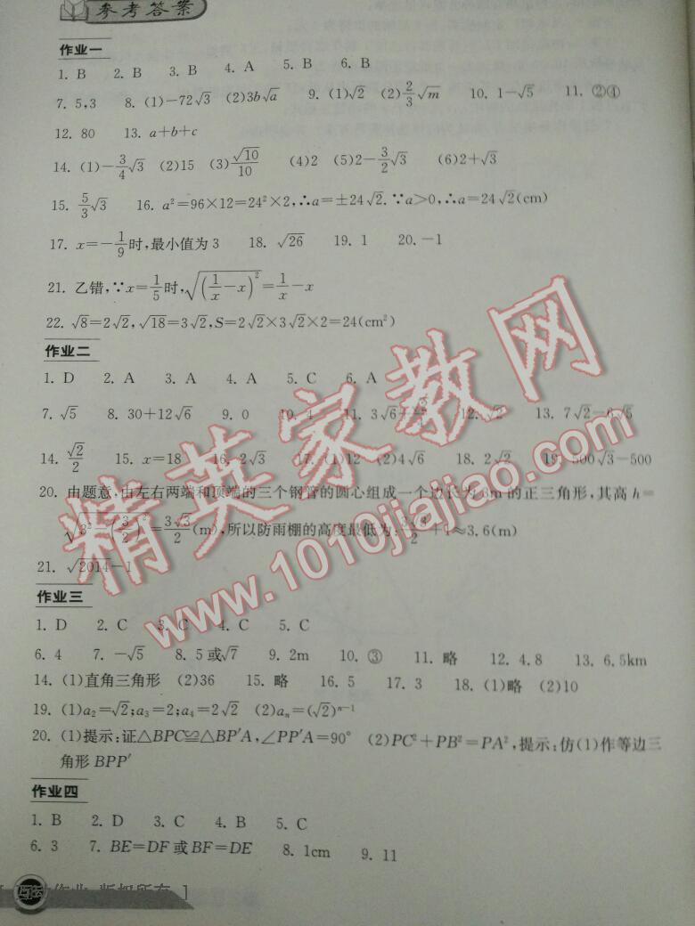 2015年长江作业本暑假作业八年级数学 第66页