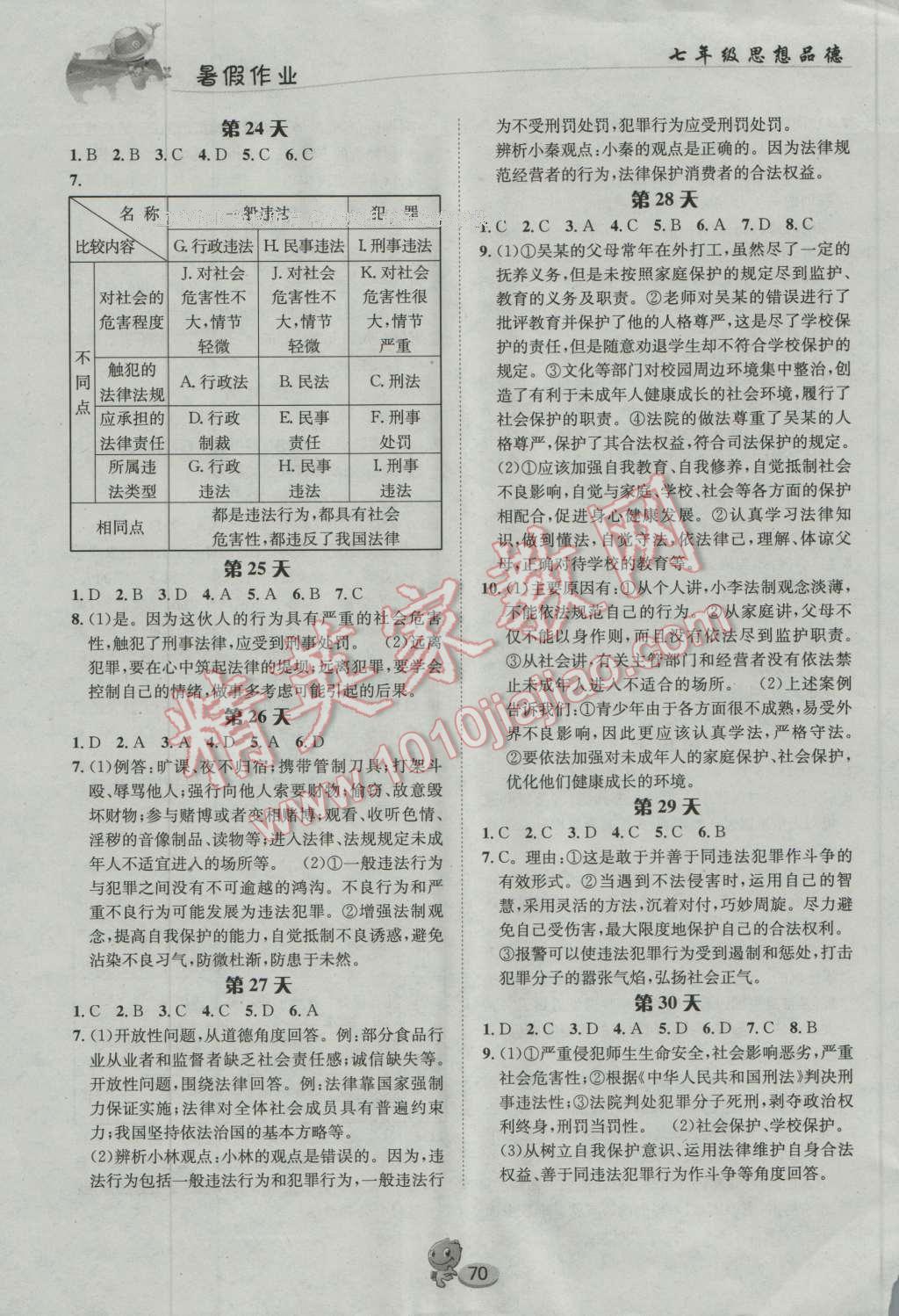 2016年暑假作业七年级思想品德长江出版社 第4页