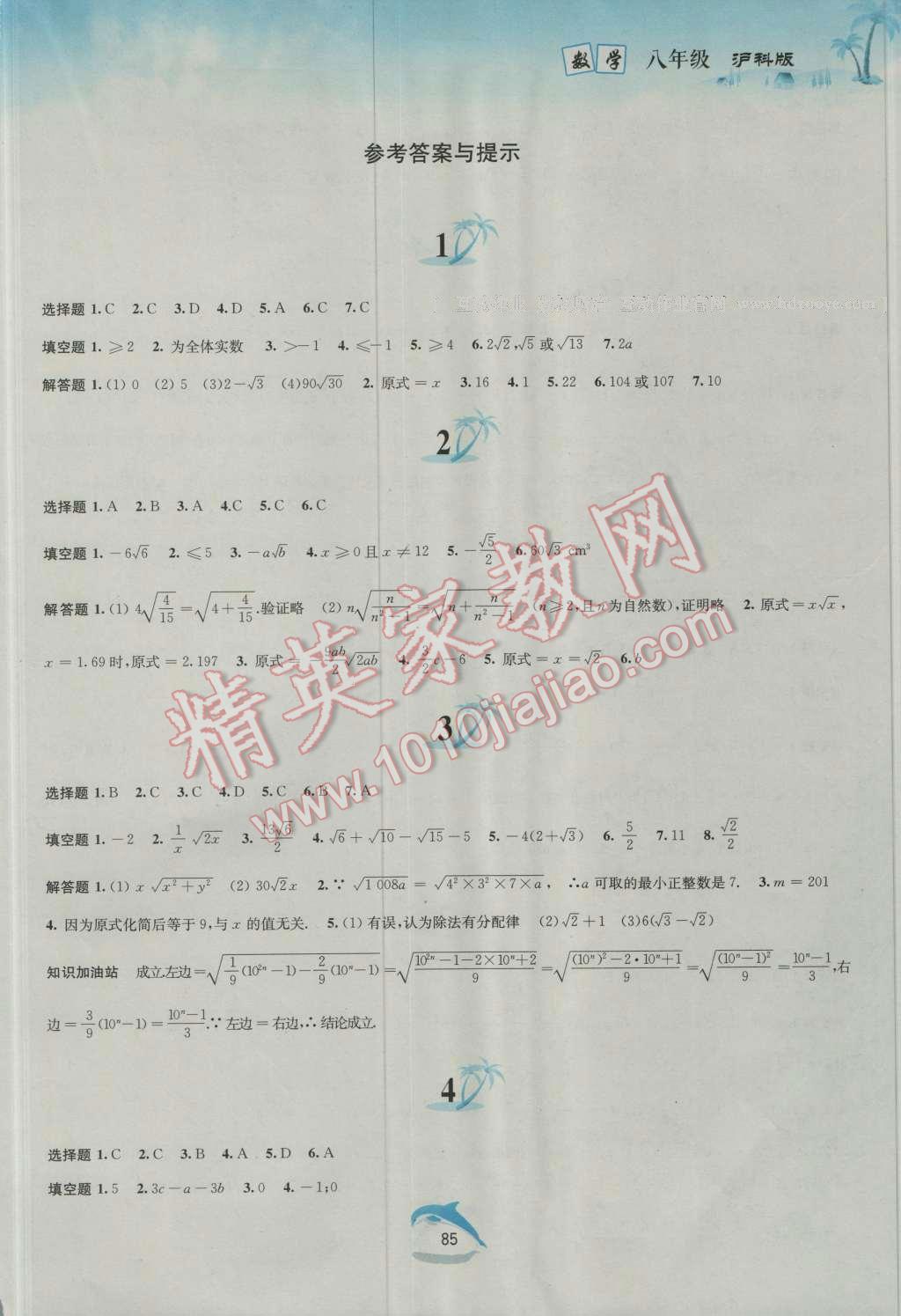 2016年暑假作業(yè)八年級(jí)數(shù)學(xué)滬科版黃山書社 第1頁(yè)