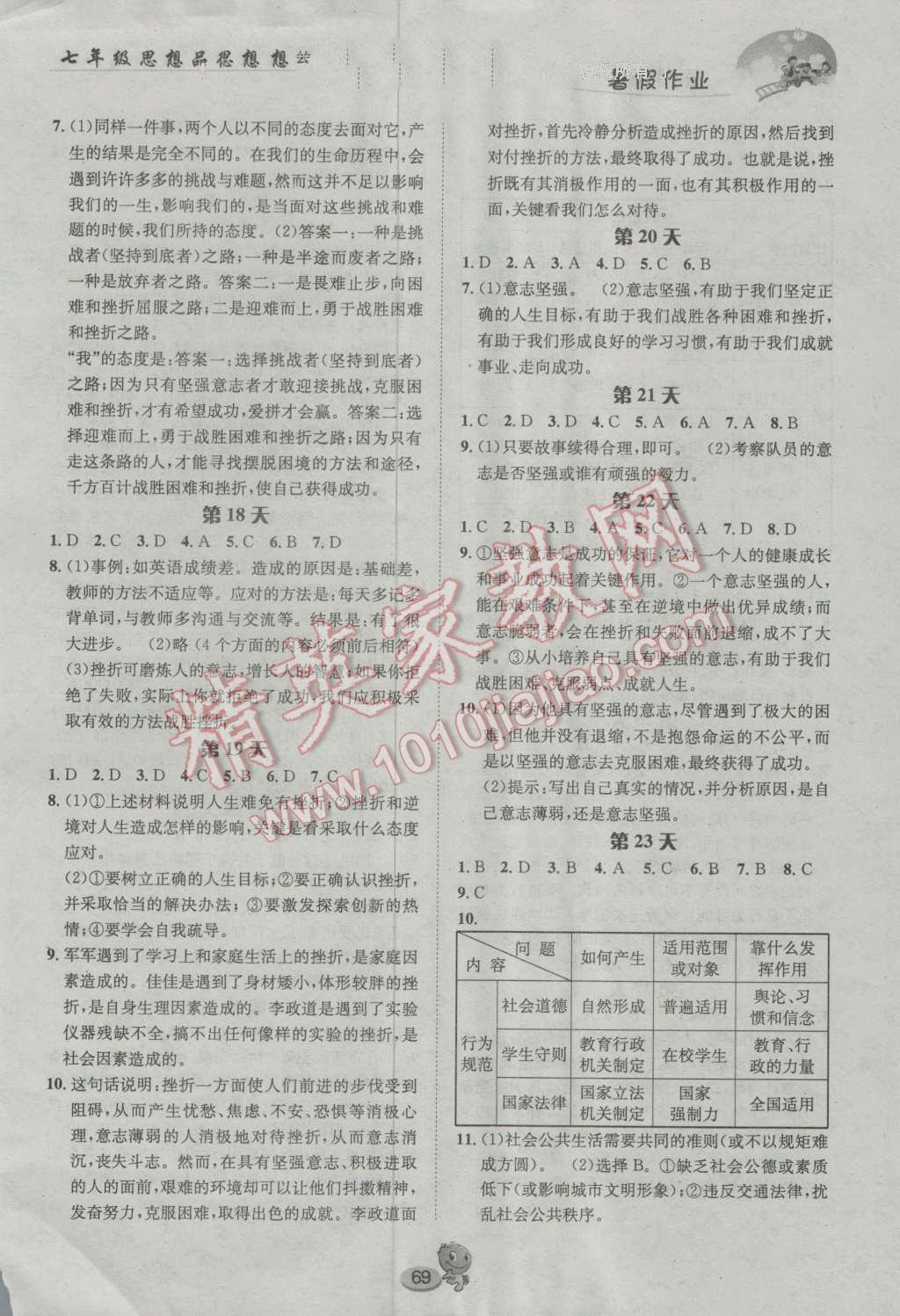 2016年暑假作业七年级思想品德长江出版社 第3页