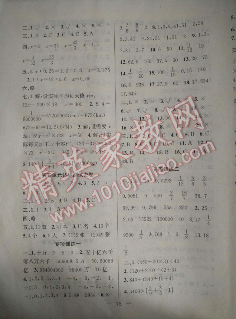 2016年希望全程檢測單元測試卷六年級數(shù)學(xué)下冊人教版 第10頁