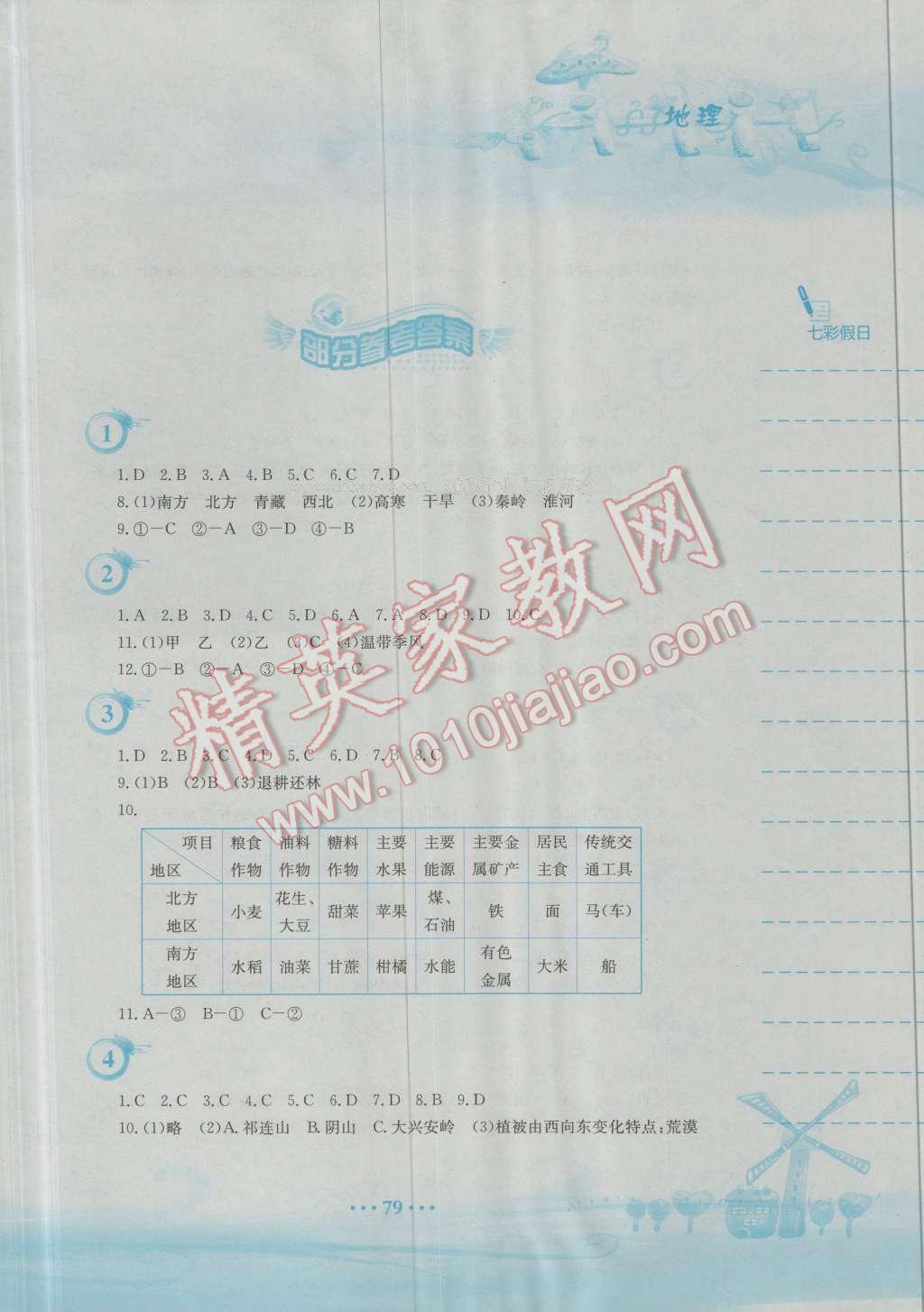 2016年暑假作业八年级地理人教版安徽教育出版社 第1页