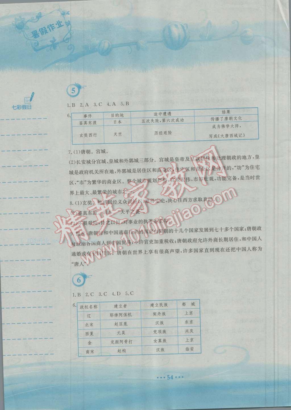 2016年暑假作业七年级历史华师大版安徽教育出版社 第3页