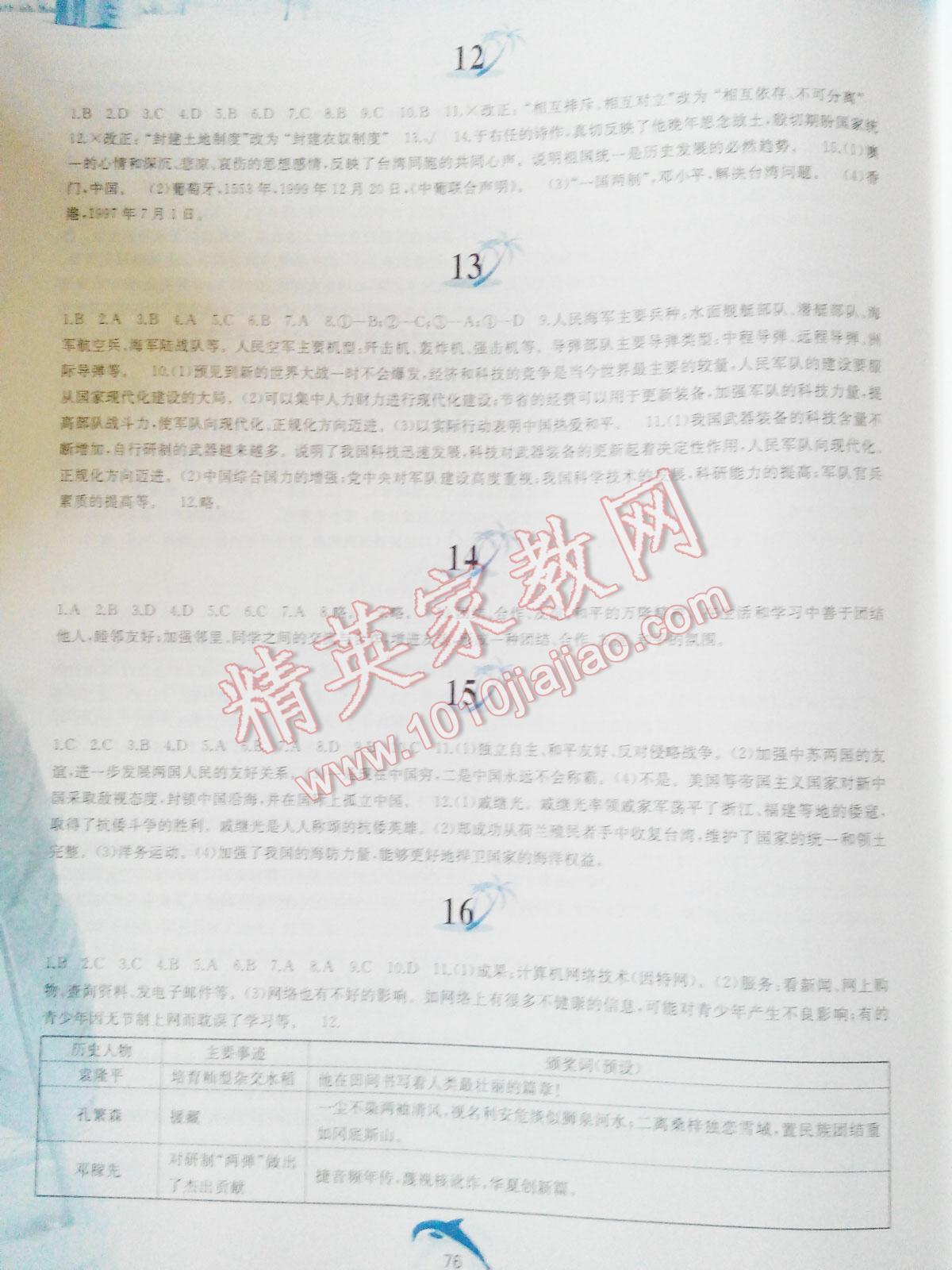 2015年暑假作業(yè)八年級(jí)中國(guó)歷史人教版黃山書社 第74頁(yè)