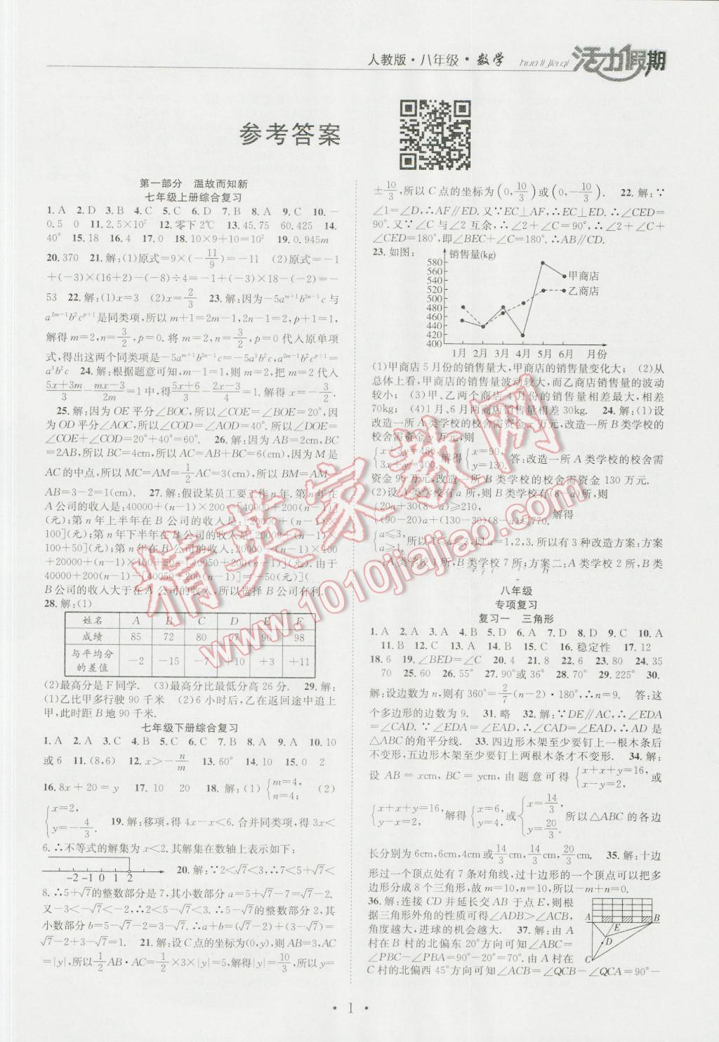 2016年活力假期八年級(jí)數(shù)學(xué)人教版 第1頁